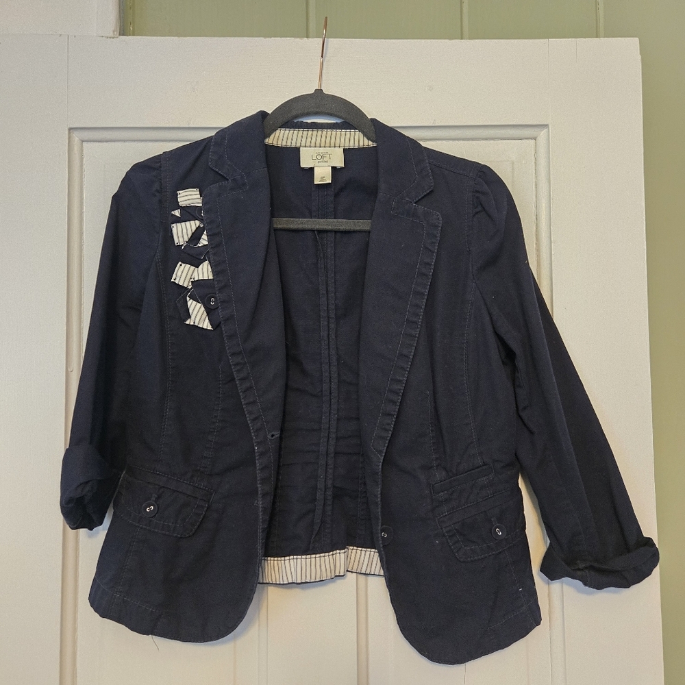 LOFT Women's Dark Blue Blazer with Striped Accents